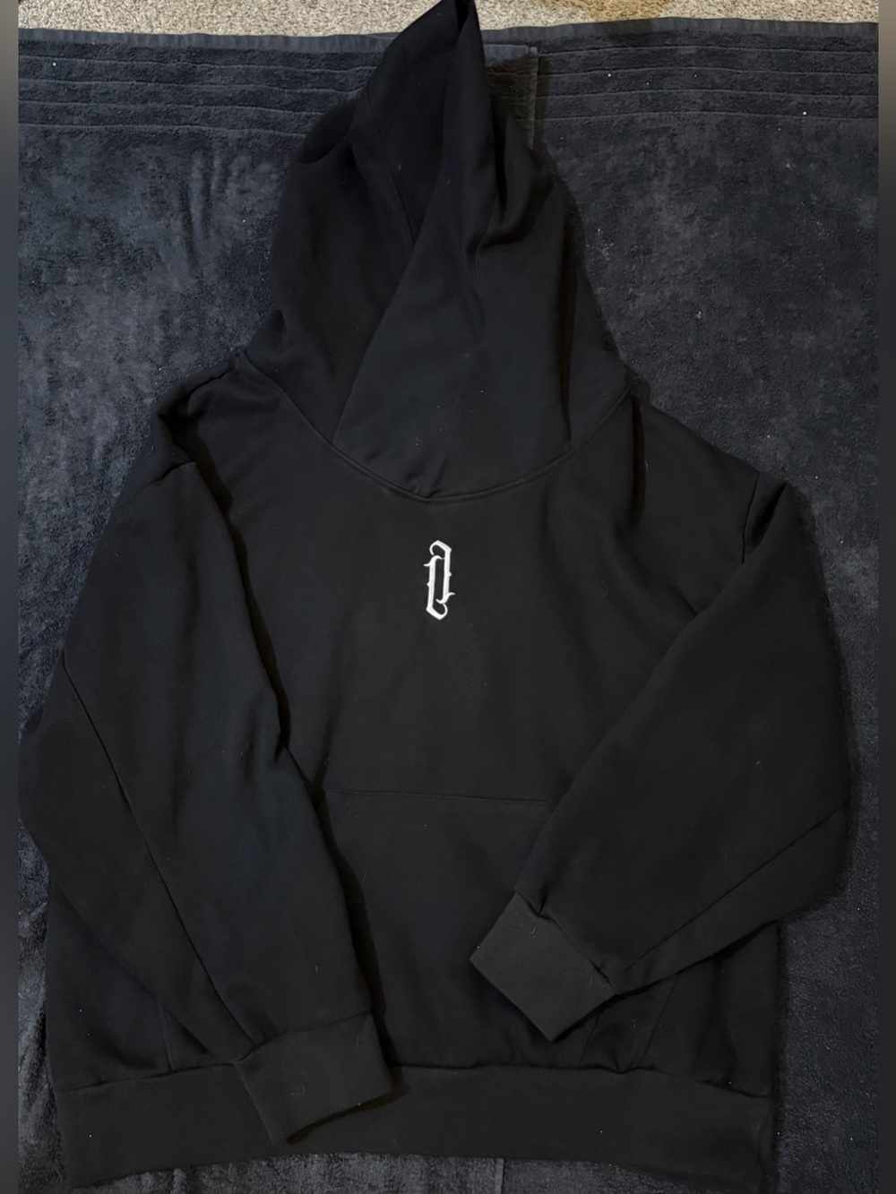 Black Men's Extreme Oversized Hooded Pullover Sweatshirt with Monogram Detail